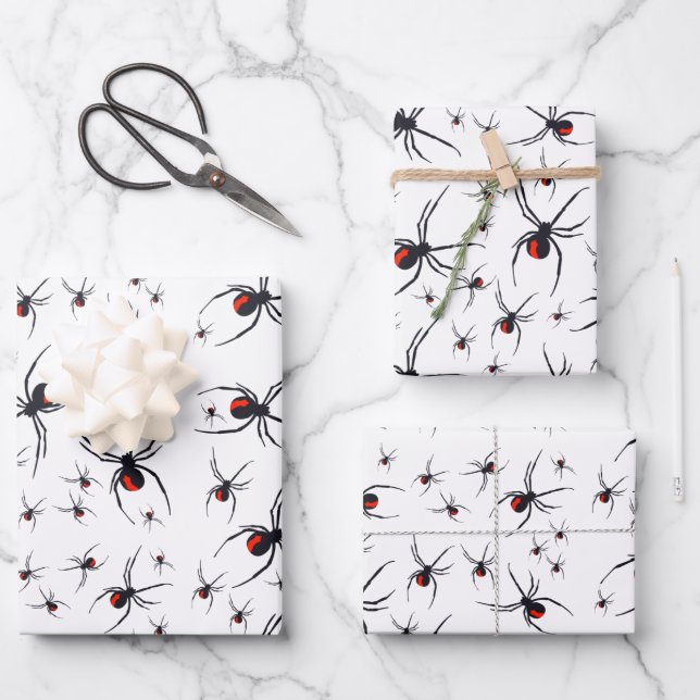 Hoja De Papel De Regalo Patrón de araña rojo y negro (Anverso)