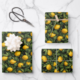 Hoja De Papel De Regalo Patrón de árbol de cítricos de limón vibrante