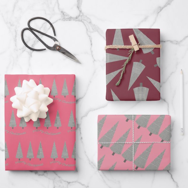 Hoja De Papel De Regalo Patrón de árbol de gallos de Navidad (Anverso)