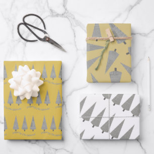 Hoja De Papel De Regalo Patrón de árbol de hesas amarillas de navidad