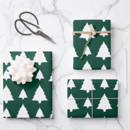 Hoja De Papel De Regalo Patrón de árbol de Navidad de abeto verde y blanco