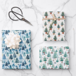 Hoja De Papel De Regalo Patrón de árbol de navidad de acuarela con tema na