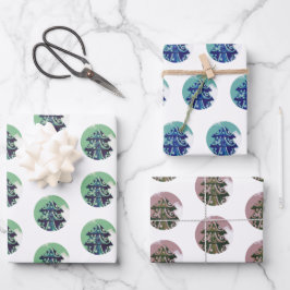 Hoja De Papel De Regalo Patrón de árbol de navidad decorado por fiestas