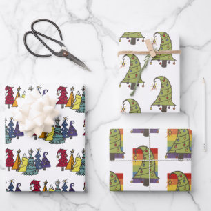 Hoja De Papel De Regalo Patrón de árbol de navidad del arcoiris del orgull