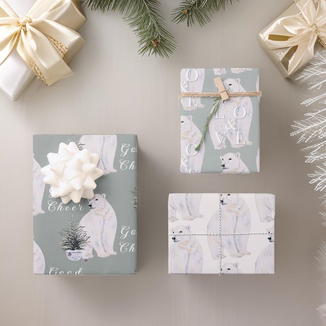 Hoja De Papel De Regalo Patrón de árbol de navidad del oso polar acuarela (Subido por el creador)