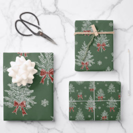 Hoja De Papel De Regalo Patrón de árbol de Navidad en toile verde