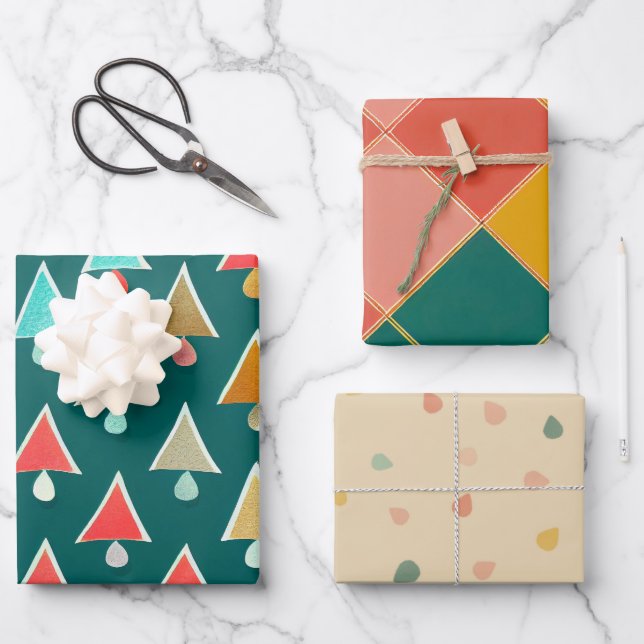 Hoja De Papel De Regalo Patrón de árbol de Navidad retro (Anverso)