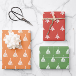 Hoja De Papel De Regalo Patrón de árbol de navidad verde rojo amarillo mod