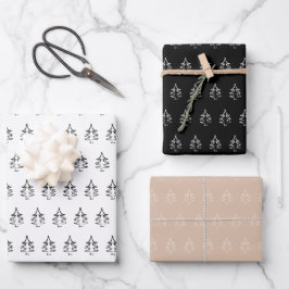 Hoja De Papel De Regalo Patrón de árbol de Navidad Verde Rubor blanco y ne