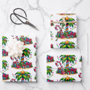 Hoja De Papel De Regalo Patrón de árbol de palmas de Navidades tropicales