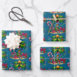 Hoja De Papel De Regalo Patrón de árbol de palmas de Navidades tropicales