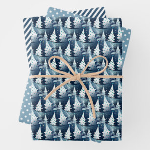 Hoja De Papel De Regalo Patrón de árbol de pino oscuro divertido azul clar