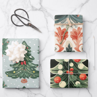 Hoja De Papel De Regalo patrón de árboles de Navidad