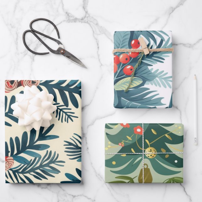 Hoja De Papel De Regalo patrón de árboles de Navidad (Anverso)