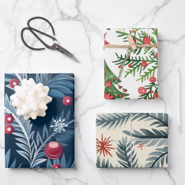 Hoja De Papel De Regalo patrón de árboles de Navidad (Anverso)