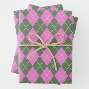 Hoja De Papel De Regalo Patrón de arcilla verde rosado y retro lindo