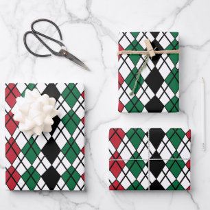 Hoja De Papel De Regalo Patrón de argenilo rojo verde negro
