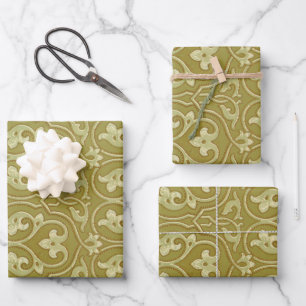 Hoja De Papel De Regalo Patrón de Art Nouveau verde sabio y oro