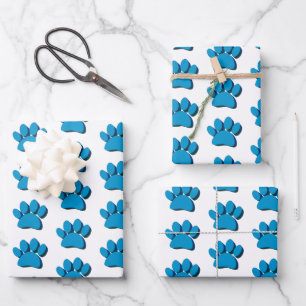 Hoja De Papel De Regalo Patrón de arte 3D de huella de perro azul