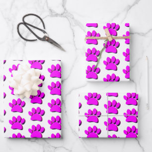 Hoja De Papel De Regalo Patrón de arte 3D de la Paw de Perro Rosa