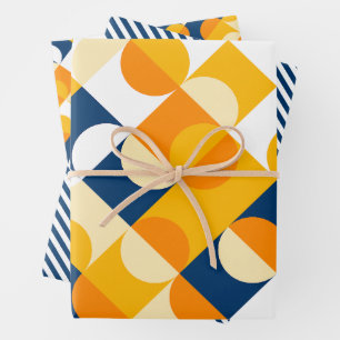 Hoja De Papel De Regalo Patrón de arte de círculos amarillos soleados azul