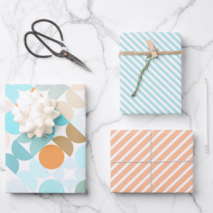 Hoja De Papel De Regalo Patrón de arte de círculos naranja coral azul acuá
