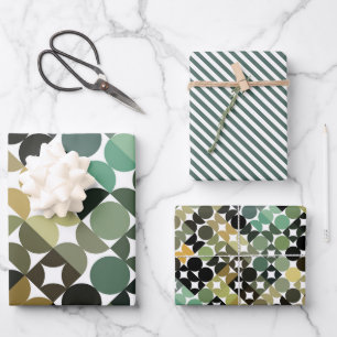 Hoja De Papel De Regalo Patrón de arte de círculos verde oliva beige elega