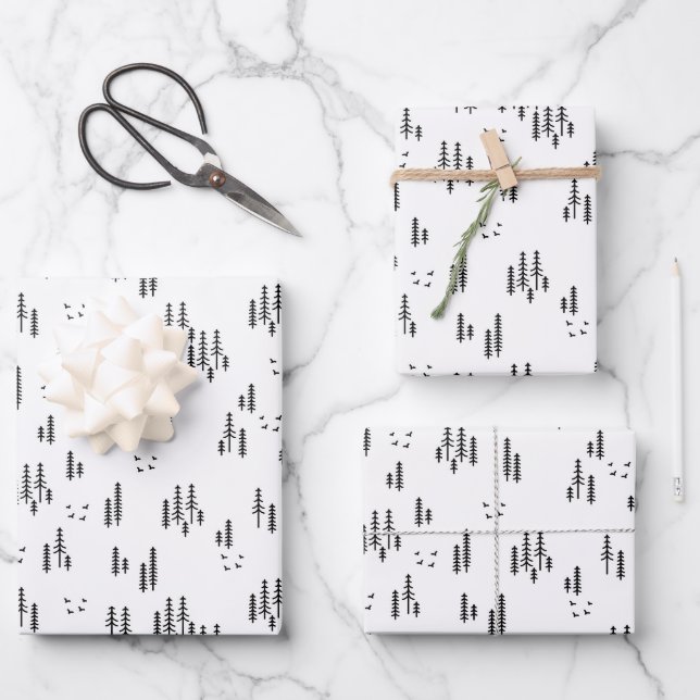 Hoja De Papel De Regalo Patrón de arte de línea de bosque (Anverso)