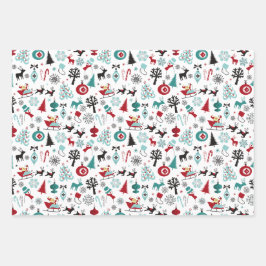 Hoja De Papel De Regalo Patrón de arte de pinos de renos de Santa Claus Sl