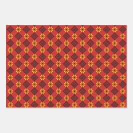 Hoja De Papel De Regalo Patrón de arte folclórico letón naranja vintage y 