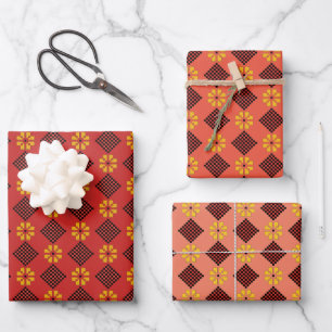 Hoja De Papel De Regalo Patrón de arte folclórico letón naranja vintage y