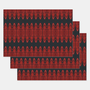 Hoja De Papel De Regalo Patrón de arte negro rojo occidental tribal Skull