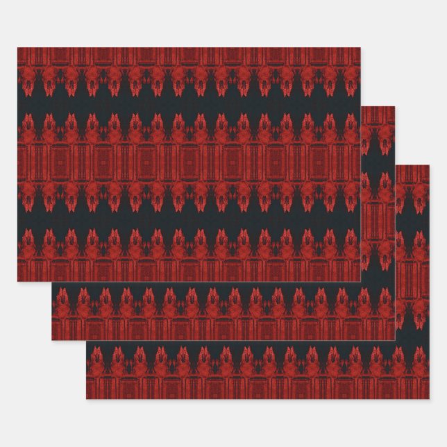 Hoja De Papel De Regalo Patrón de arte negro rojo occidental tribal Skull (Set)