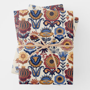 Hoja De Papel De Regalo Patrón de Arte Popular 