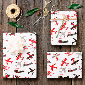 Hoja De Papel De Regalo Patrón de avión militar retro rojo y negro para la