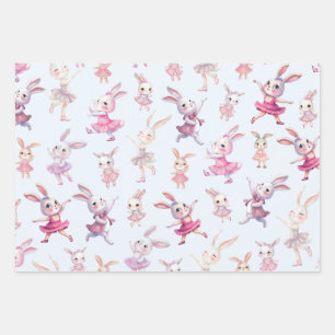 Hoja De Papel De Regalo Patrón de baile de conejitos rosados