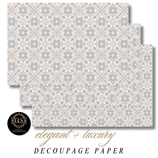 Hoja De Papel De Regalo Patrón de Baldosa Española Gris (Decoupage Paper - Gray Spanish Tile Pattern)