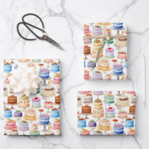 Hoja De Papel De Regalo Patrón de baldosas de fiesta de pastelería diverti