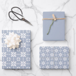 Hoja De Papel De Regalo Patrón de baldosas de flores blancas en azul turbi