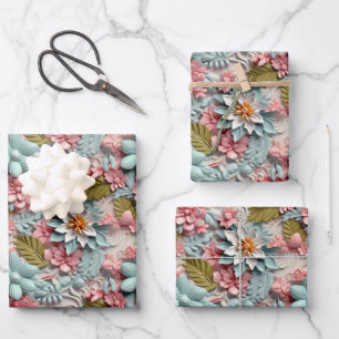 Hoja De Papel De Regalo Patrón de baldosas florales de tres dígitos