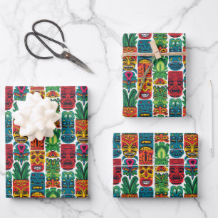 Hoja De Papel De Regalo Patrón de baldosas frescas de cabeza tiki de playa