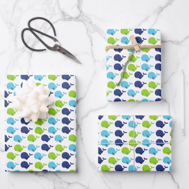 Hoja De Papel De Regalo Patrón De Ballenas, Ballenas Cuestas, Animales Mar (Anverso)