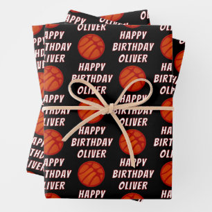 Hoja De Papel De Regalo Patrón de Balón de Baloncesto Cumpleaños Feliz