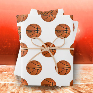 Hoja De Papel De Regalo Patrón de Balón de Baloncesto Nombre de Niños Cump