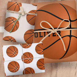 Hoja De Papel De Regalo Patrón de Balón de Baloncesto Nombre de Niños Cump