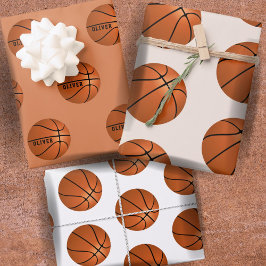 Hoja De Papel De Regalo Patrón de Baloncesto Cumpleaños Nombre Niños Envol