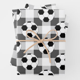 Hoja De Papel De Regalo Patrón de baloncesto de fútbol en blanco y gris ne