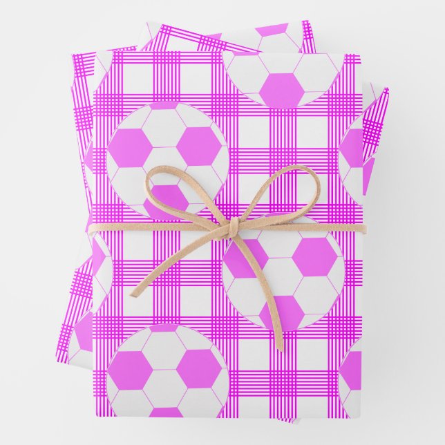 Hoja De Papel De Regalo Patrón de baloncesto de fútbol en blanco y rosa (In situ)