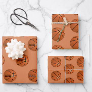 Hoja De Papel De Regalo Patrón de baloncesto niños nombre deporte