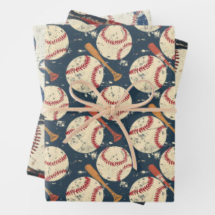 Hoja De Papel De Regalo Patrón de béisbol retro